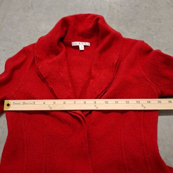 Cabi Red Shawl Collar Open Front Belted Knit Cardigan Merino Wool Sweater SM - Picture 6 of 12